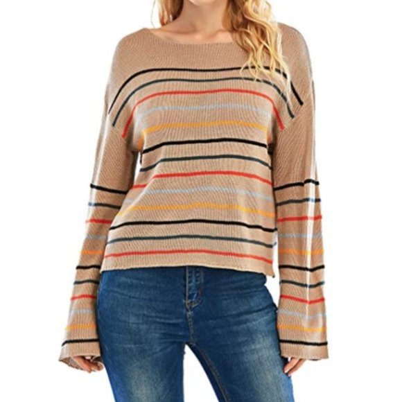 C.C. Boutique Sweaters - NWT Striped Knit Bell Sleeve Slouchy Sweater Top.
